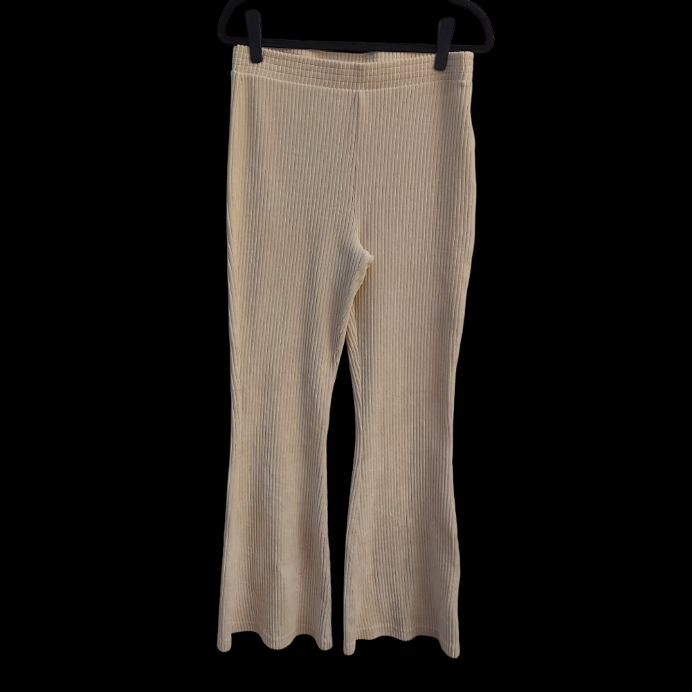 AERIE Groove On High Waisted Ribbed Velour Wide Legged Pants L Cotton Warm Cozy